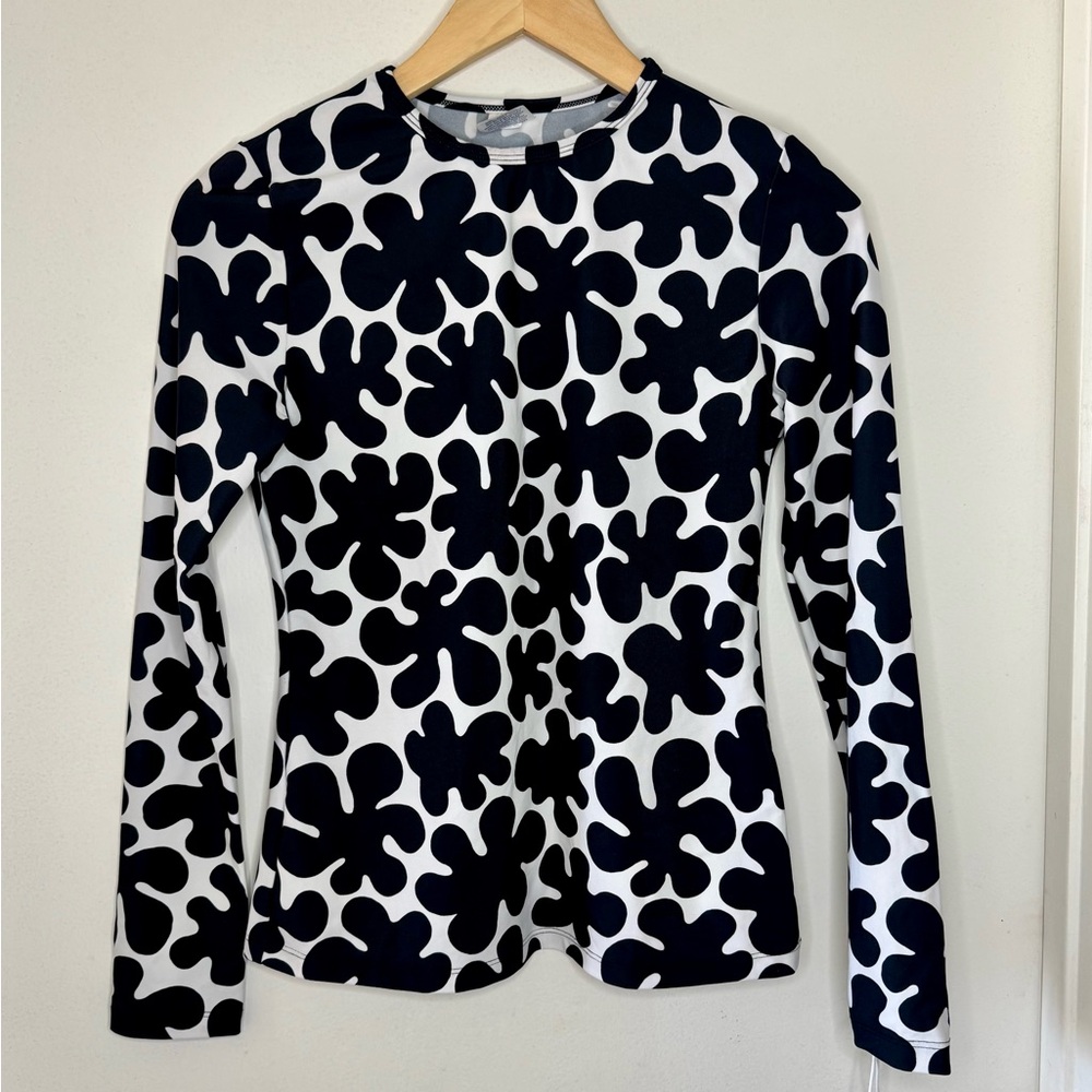 Marimekko for Target Girls Black Daisy Swim Rash Guard X Small Youth UPF 50 NWT